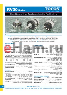 RV30YLMF15A102K datasheet - 30mm Diameter, Single-Turn, Carbon Industrial Panel Controls