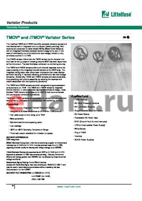 TMOV20R300M datasheet - Varistor Products - Thermally Protected