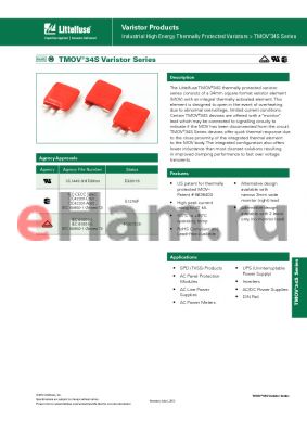 TMOV34S421EP datasheet - Industrial High Energy Thermally Protected Varistors > TMOV^34S Series