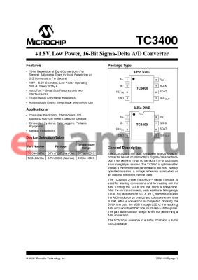 TC3400VPA datasheet - 1.8V, Low Power, 16-Bit Sigma-Delta A/D Converter