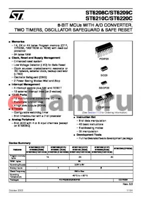 ST6208BD6/OTP datasheet - 8-BIT MCUs WITH A/D CONVERTER, TWO TIMERS, OSCILLATOR SAFEGUARD & SAFE RESET