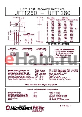 UFT1270 datasheet - ULTRA FAST RECOVERY RECTIFIERS