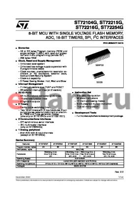ST72C216G1 datasheet - 8-BIT MCU WITH SINGLE VOLTAGE FLASH MEMORY, ADC, 16-BIT TIMERS, SPI, IC INTERFACES