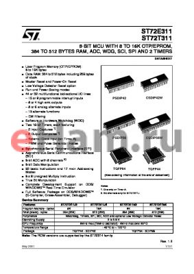 ST72T311 datasheet - 8-BIT MCU WITH 8 TO 16K OTP/EPROM, 384 TO 512 BYTES RAM, ADC, WDG, SCI, SPI AND 2 TIMERS