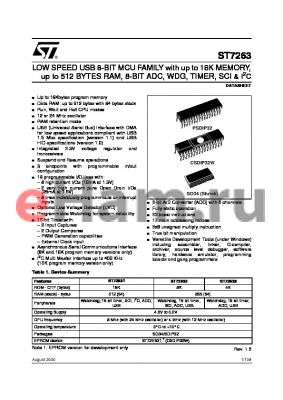 ST72T632K4M1 datasheet - LOW SPEED USB 8-BIT MCU FAMILY with up to 16K MEMORY, up to 512 BYTES RAM, 8-BIT ADC, WDG, TIMER, SCI & I2C