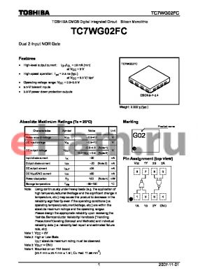 TC7WG02FC datasheet - CMOS Digital Integrated Circuit Silicon Monolithic Dual 2-Input NOR Gate