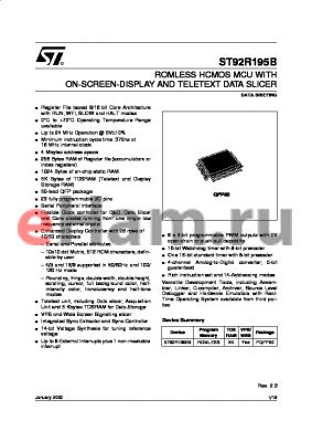 ST92R195B9 datasheet - ROMLESS HCMOS MCU WITH ON-SCREEN-DISPLAY AND TELETEXT DATA SLICER