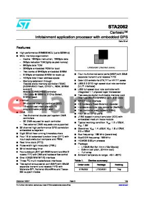 STA2062 datasheet - Cartesio Infotainment application processor with embedded GPS