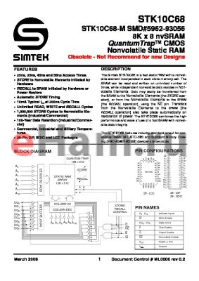 STK10C68-5S45M datasheet - 8K x 8 nvSRAM QuantumTrap CMOS Nonvolatile Static RAM