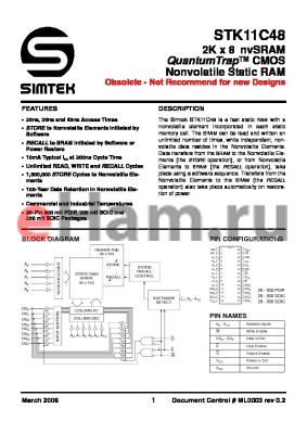 STK11C48-P35 datasheet - 2K x 8 nvSRAM QuantumTrap CMOS Nonvolatile Static RAM