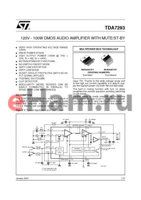 TDA7293 datasheet - 120V - 100W DMOS AUDIO AMPLIFIER WITH MUTE/ST-BY