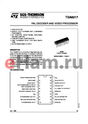 TDA8217 datasheet - PAL DECODER AND VIDEO PROCESSOR