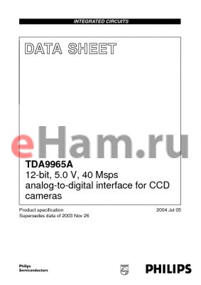 TDA9965A datasheet - 12-bit, 5.0 V, 40 Msps analog-to-digital interface for CCD cameras