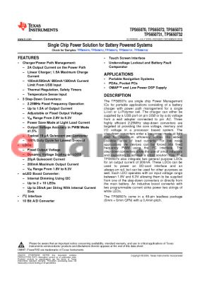 TPS65070RSLR datasheet - Single Chip Power Solution for Battery Powered Systems
