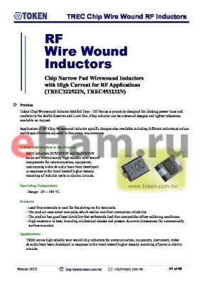 TREC453232N-181K datasheet - TREC Chip Wire Wound RF Inductors