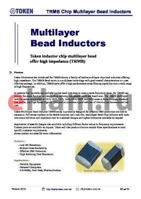 TRMB321611-YTRYN900 datasheet - TRMB Chip Multilayer Bead Inductors