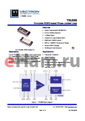 TRU050-GBLNA-65M0000000 datasheet - Complete VCXO based Phase-Locked Loop
