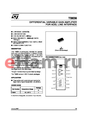 TS636 datasheet - DIFFERENTIAL VARIABLE GAIN AMPLIFIER FOR ADSL LINE INTERFACE