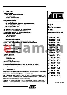 TS87C51RB2-VCE datasheet - High Performance 8-bit Microcontroller