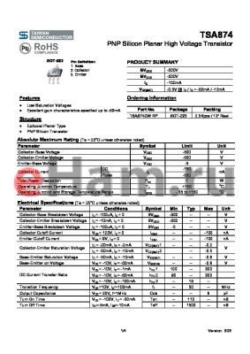 TSA874CWRP datasheet - PNP Silicon Planar High Voltage Transistor