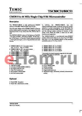 TSC80C51C-36IG datasheet - CMOS 0 to 44 MHz Single-Chip 8 Bit Microcontroller
