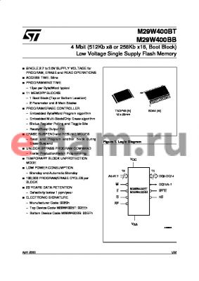 M29W400BT90M1T datasheet - 4 Mbit 512Kb x8 or 256Kb x16, Boot Block Low Voltage Single Supply Flash Memory