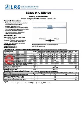 SB320 datasheet - Schottky Barrier Rectifiers Reverse Voltage 20 to 100V Forward Current 3.0A