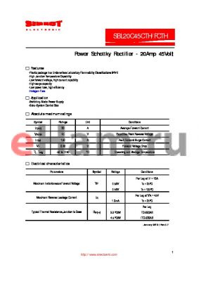 SBL20C45CTH datasheet - Power Schottky Rectifier - 20Amp 45Volt