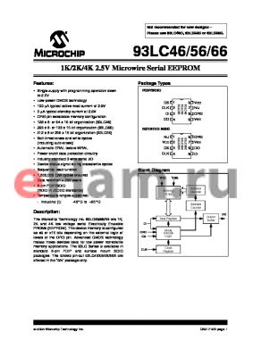 93LC66-I/SN datasheet - 1K/2K/4K 2.5V Microwire Serial EEPROM
