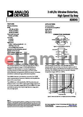 AD8045ARD-REEL7 datasheet - 3 nV/Hz Ultralow Distortion, High Speed Op Amp