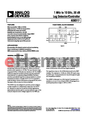 AD8317ACPZ-R2 datasheet - 1 MHz to 10 GHz, 50 dB Log Detector/Controller