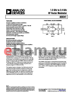 AD8341-EVAL datasheet - 1.5 GHz to 2.4 GHz RF Vector Modulator