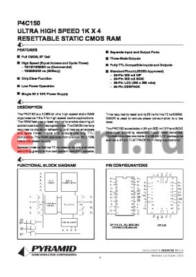 P4C150-20LMB datasheet - ULTRA HIGH SPEED 1K X 4 RESETTABLE STATIC CMOS RAM