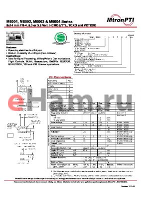 M60038JFCD datasheet - 9x14 mm FR-4, 5.0 or 3.3 Volt, HCMOS/TTL, TCXO and VCTCXO