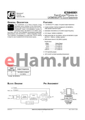 ICS840001 datasheet - FEMTOCLOCKS CRYSTAL-TO-LVCMOS/LVTTL CLOCK GENERATOR
