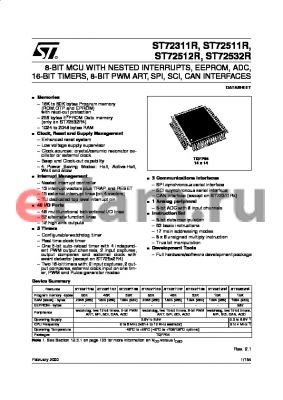 ST72T311R6T7 datasheet - 8-BIT MCU WITH NESTED INTERRUPTS, EEPROM, ADC, 16-BIT TIMERS, 8-BIT PWM ART, SPI, SCI, CAN INTERFACES