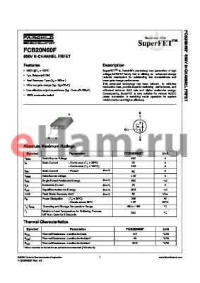FCB20N60FTM datasheet - 600V N-CHANNEL FRFET