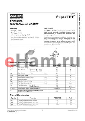 FCB20N60_05 datasheet - 600V N-Channel MOSFET