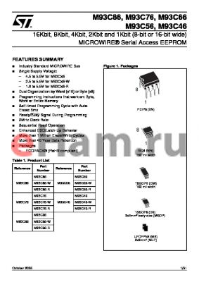 M93C-46WMN6P datasheet - 16Kbit, 8Kbit, 4Kbit, 2Kbit and 1Kbit (8-bit or 16-bit wide) MICROWIRE Serial Access EEPROM