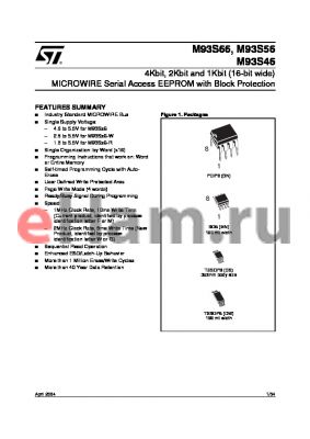 M93S66-WBN6 datasheet - 4Kbit, 2Kbit and 1Kbit 16-bit wide MICROWIRE Serial Access EEPROM with Block Protection