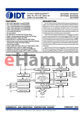 IDT72V235 datasheet - 3.3 VOLT CMOS SyncFIFO 256 x 18, 512 x 18, 1,024 x 18, 2,048 x 18, and 4,096 x 18
