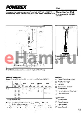 T5100480 datasheet - Phase Control SCR (50-80 Amperes (80-125 RMS) 600 Volts)