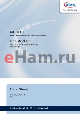 IPP60R450E6 datasheet - 600V CoolMOS E6 Power Transistor