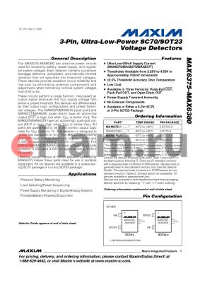 MAX6380_R44-T datasheet - 3-Pin, Ultra-Low-Power SC70/SOT23 Voltage Detectors