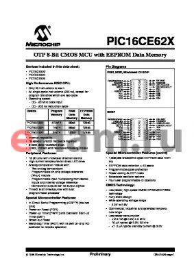 PIC16CE624T-20E/P datasheet - OTP 8-Bit CMOS MCU with EEPROM Data Memory