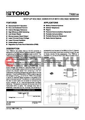TK65133MTL/33M datasheet - STEP-UP VOLTAGE CONVERTER WITH VOLTAGE MONITOR