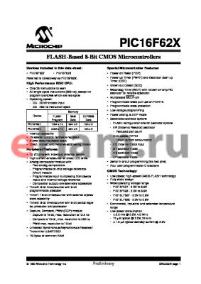 PIC16LF628T-20I/P datasheet - FLASH-Based 8-Bit CMOS Microcontrollers