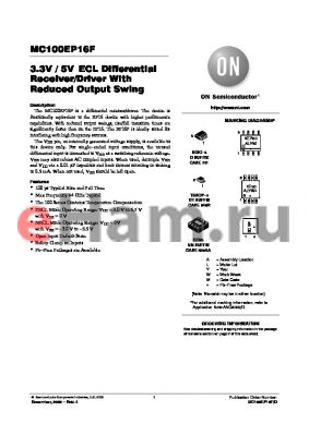 MC100EP16FDT datasheet - 3.3V / 5V ECL Differential Receiver/Driver With Reduced Output Swing