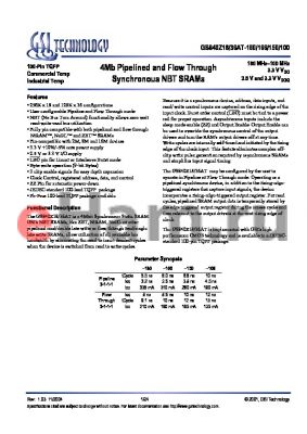 GS840Z18AT datasheet - 4Mb Pipelined and Flow Through Synchronous NBT SRAMs