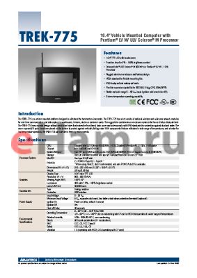 TREK-775 datasheet - 10.4 Vehicle Mounted Computer with Pentium^ LV M/ ULV Celeron^ M Processor